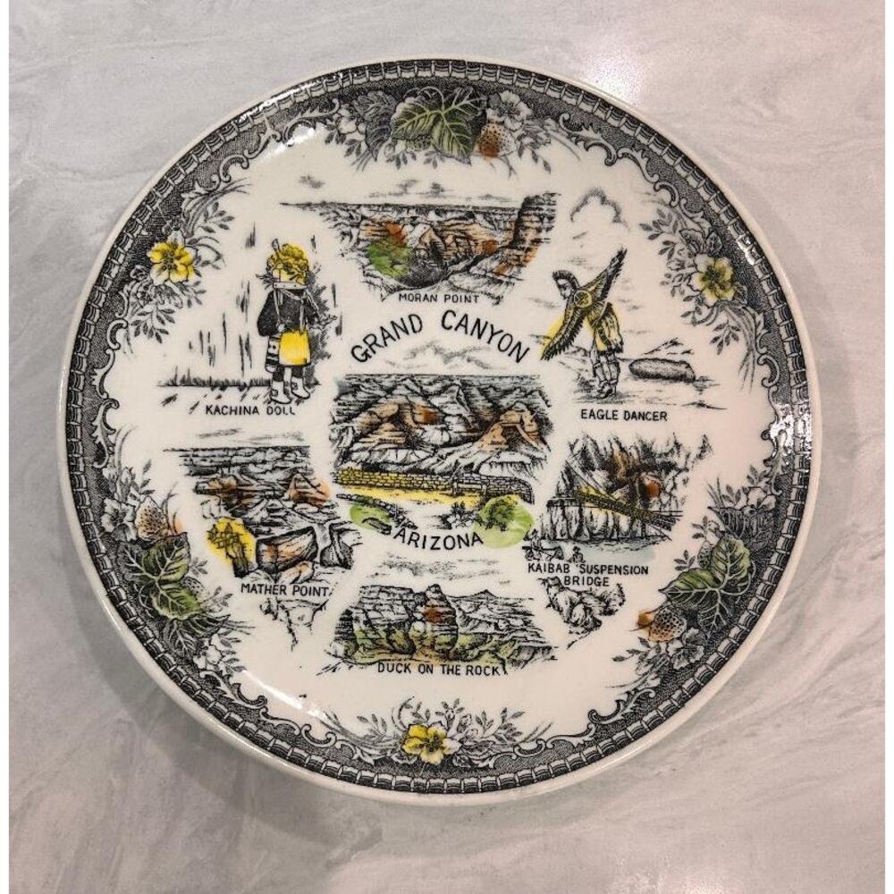 VTG Arizona Grand Canyon RARE White Souvenir Plate – Fred Harvey  (1940s–1970s)